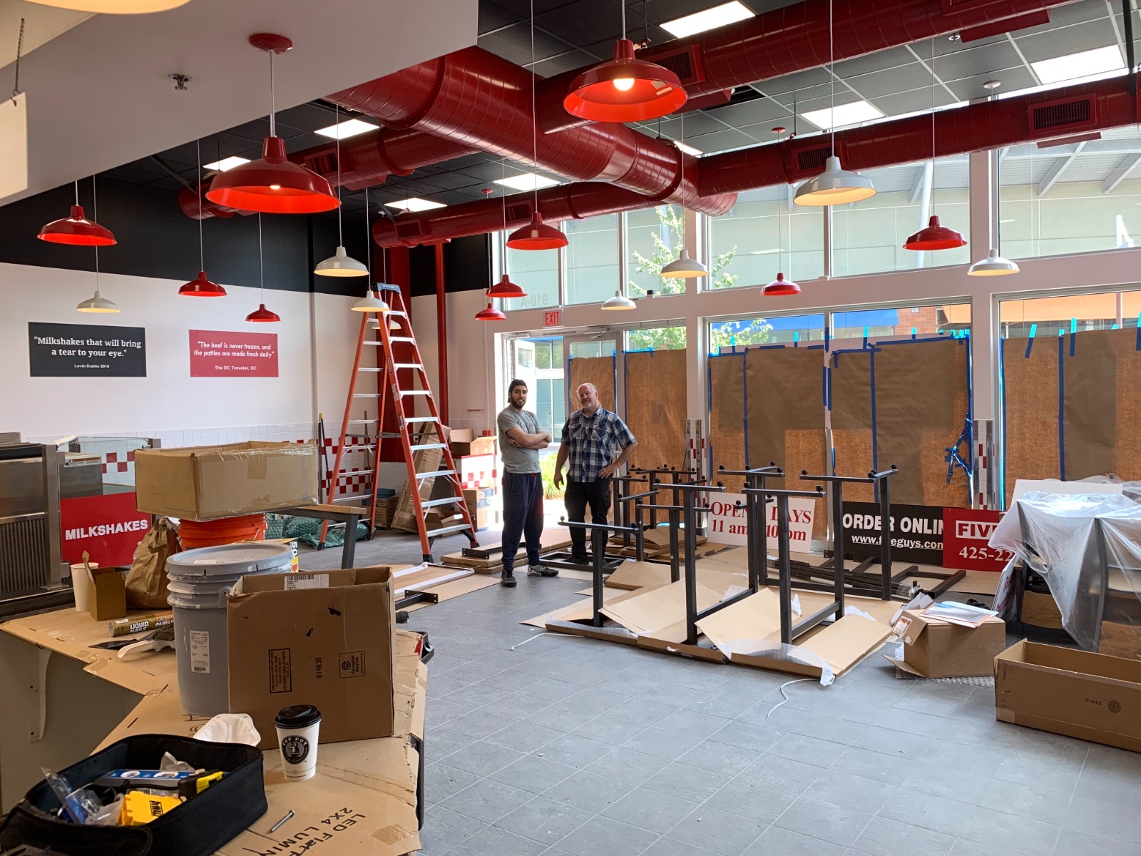 Five Guys restaurant tenant improvement build-out in progress
